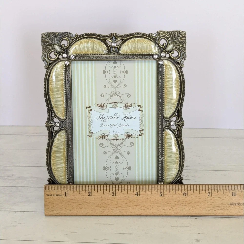 Sheffield Home Metal Ivory Enamel Fleur-de-lis Rhinestone Picture Frame for 4x6